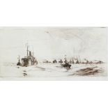 After Frank H Mason (1875-1965) Etching 60 "Warship Convoy and Escorts",