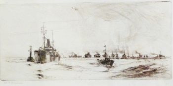 After Frank H Mason (1875-1965) Etching 60 "Warship Convoy and Escorts",