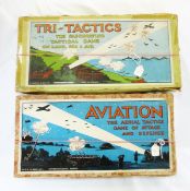 Two war time games, 'Aviation' and 'Tri-Tactics', box of jigsaws, games, paint boxes and other items