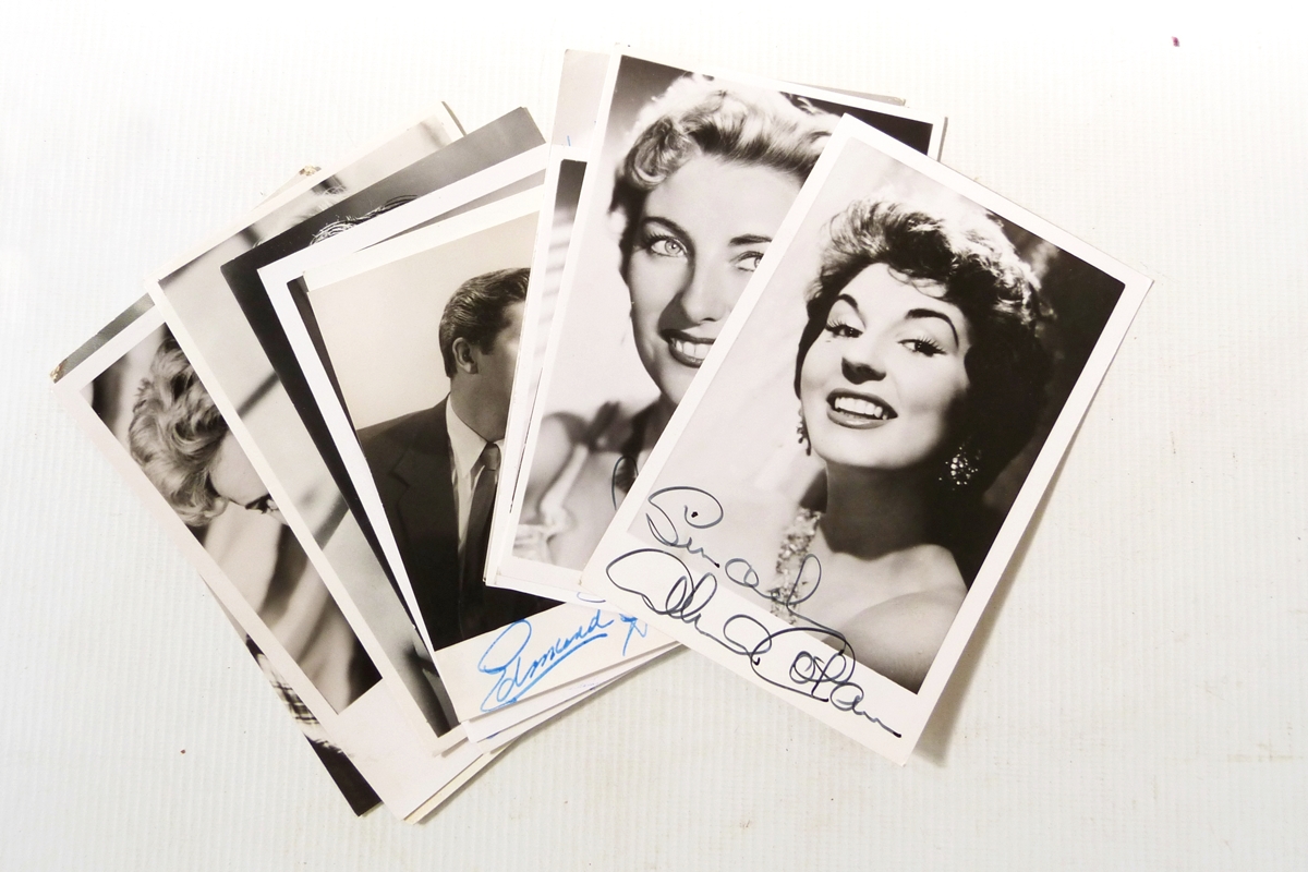 Quantity of mid 20th century photographs and postcards of celebrities, the majority signed,