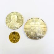 Maltese £10 gold coin, silver £4 and £2 coins (3)
