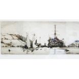 After Frank H Mason (1875-1965) Etching "HMS Britannia off Dartmouth Naval College",