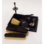 Ebony and silver-mounted dressing set and tray with initial 'N', comprising of brushes,