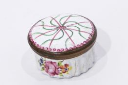 19th century enamel trinket box, circular, floral decorated on a white ground, 4.