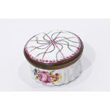 19th century enamel trinket box, circular, floral decorated on a white ground, 4.