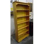 Modern pine six-shelf bookcase,