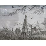 Russian 20th century school Tinted etching "Novodevichy Cathedral, Moscow",