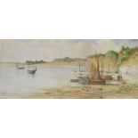 W Graham Buxton (1858-1926) Watercolour drawing Beach scene with fishing boats,