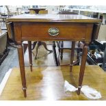 Mahogany drop-flap side table with frieze drawer, on reeded tapering legs,