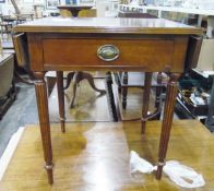 Mahogany drop-flap side table with frieze drawer, on reeded tapering legs,