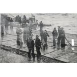 Russian school Etching "Sailor's Farewell, Summer 1943", figures and sailors on quayside,
