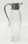 Early 20th century silver-mounted claret jug, silver of plain decoration, floral engraving to glass,