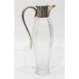 Early 20th century silver-mounted claret jug, silver of plain decoration, floral engraving to glass,