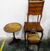 Edwardian square-shaped mahogany occasional table on shaped supports and with fret carved frieze,