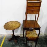 Edwardian square-shaped mahogany occasional table on shaped supports and with fret carved frieze,