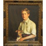 Unattributed (early 20th century school) Oil on canvas Half-length portrait of a young boy holding