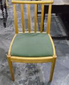 Set of six Ercol ash slat and bar back dining chairs design no.