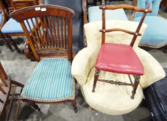 Edwardian period child's chair with leather upholstered seat,