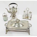 Victorian silver plated spirit kettle and stand, the kettle of half-fluted oval form,
