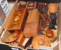 Quantity of carved wooden boxes, animals, etc.
