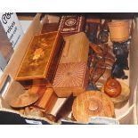 Quantity of carved wooden boxes, animals, etc.