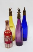 Three Victorian coloured glass wine decanters, blue,