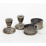 Pair of silver miniature candlesticks/tapersticks,