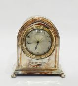 Edwardian mantel clock, the circular dial with engine-turned decoration and Arabic numerals,