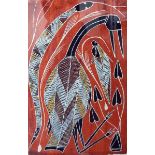 Festo Maralngurra (Aboriginal artist) Earth pigments on paper "Jabiru, Namankorl and Ngalyod",