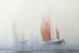 Bob McKay (20th century school) Watercolour Boats off the coastline, signed lower left,