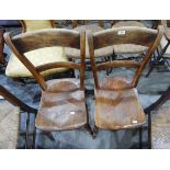 Pair of late 19th century elm-seated kitchen chairs and two 19th century oak solid seat standard