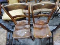 Pair of late 19th century elm-seated kitchen chairs and two 19th century oak solid seat standard