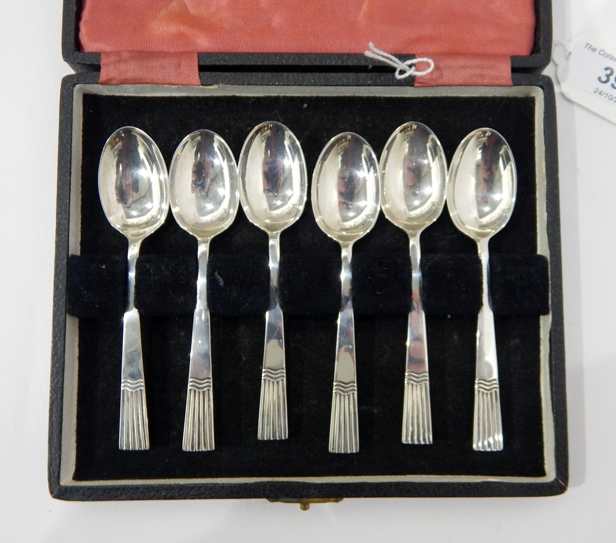 Set of six mid 20th century silver coffee spoons, Sheffield 1945, makers Cooper Brothers & Sons Ltd,