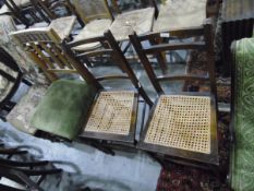 Oak framed standard chair with carved crest rail and spiral turned stretcher and two cane seated