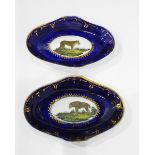Pair of late 18th century Coalport 'Animal' pattern oval-shaped dishes with oval cartouches of