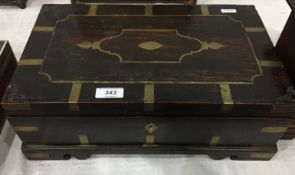 Brass inlaid rectangular writing box, on bracket feet, 37.