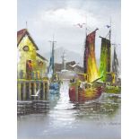 Quantity of pictures and prints including watercolour drawing of fishing boats on shore (1 box)