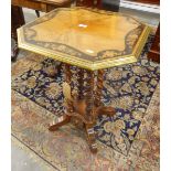 Edwardian brass-bound and cross-banded octagonal occasional table,