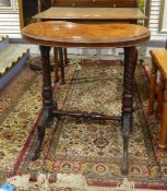 Victorian burr walnut kidney-shaped writing table on turned and baluster columns,