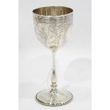 Victorian silver goblet, the engraved cup on a shaped stem, on a circular base,