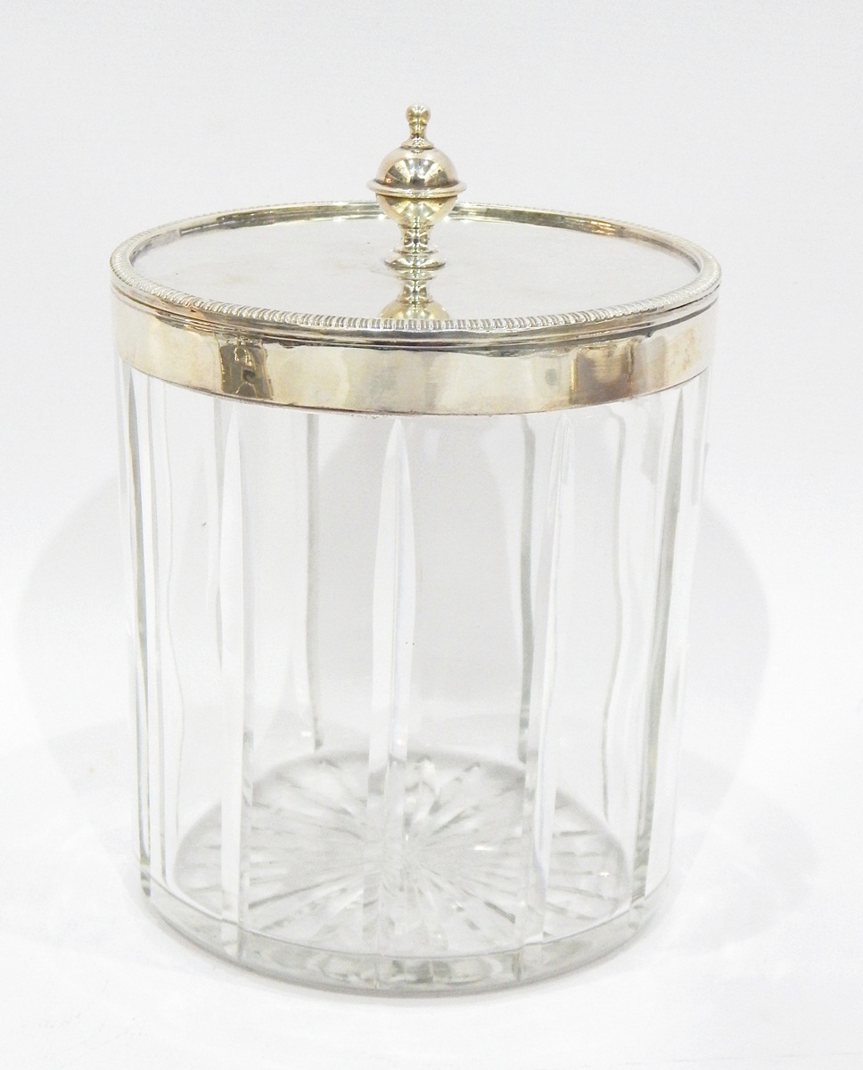Victorian silver tantalus with two cut glass decanters and a silver-mounted ice bucket, - Image 3 of 6