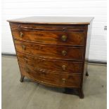 George III mahogany bowfront chest of drawers, the brushing slide over three long drawers,