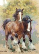 R S Welch (early 20th century school) Pastel study Two shire horses, signed lower left, 30cm x 21.