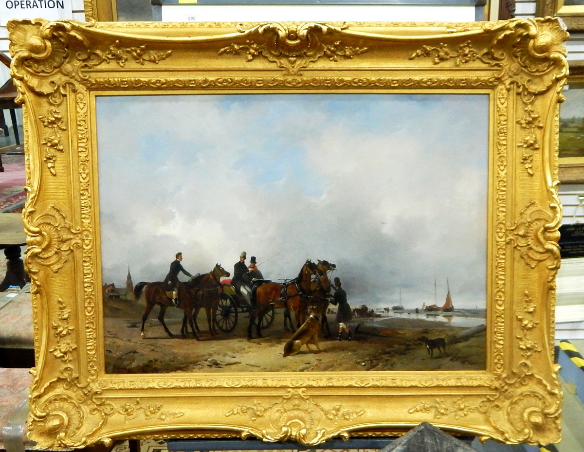 Joseph Moerenhout (1801-1875) Oil on canvas Figures on a seashore (entourage), - Image 2 of 3