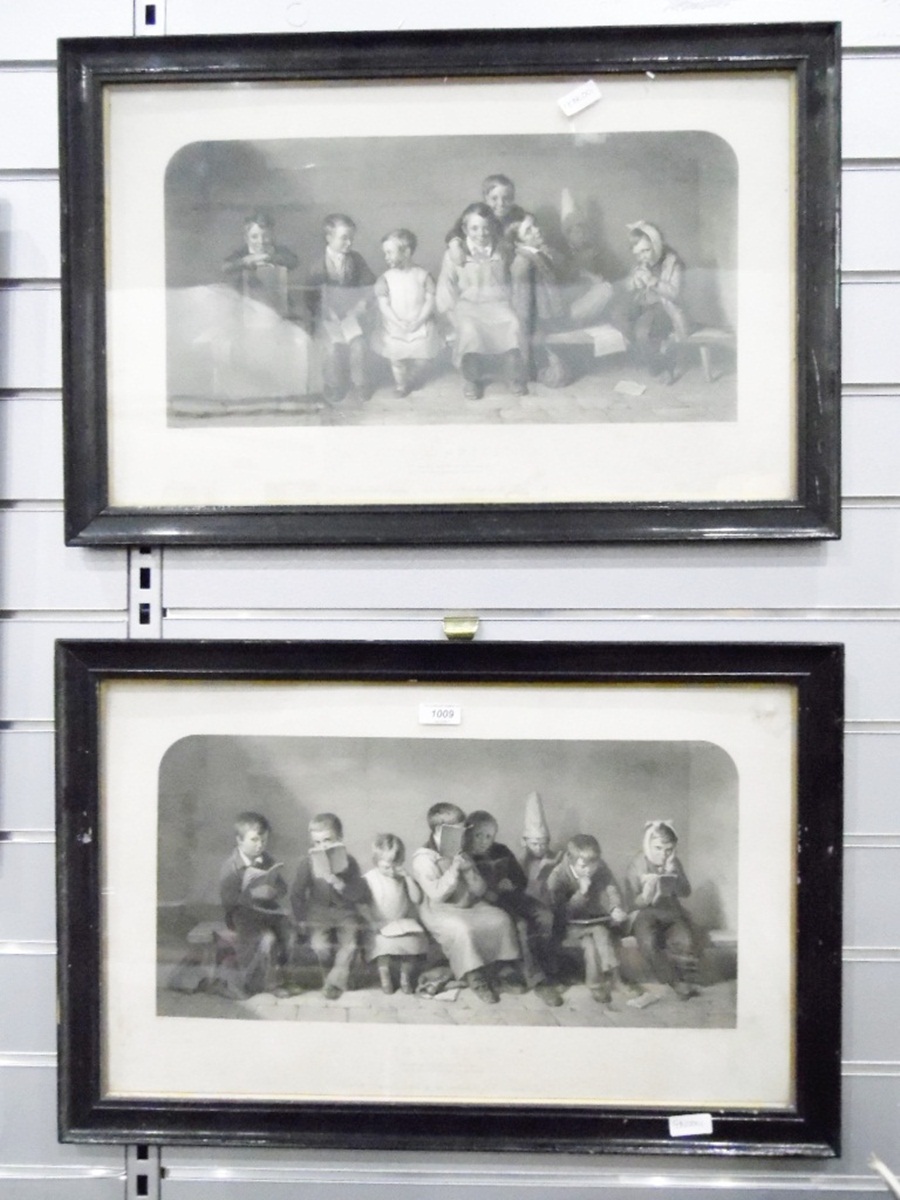After T Webster Pair of 19th century black and white engravings Victorian school children "The