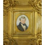 19th century school Miniature portrait painting on ivory Head and shoulders study of a gentleman,