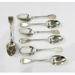 Set of seven Georgian silver tablespoons, London 1825, maker's mark 'WC', Old English pattern, 15.