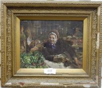 Late 19th/early 20th century school Oil on canvas Lady with vegetables and pheasants,