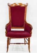 Victorian oak and mahogany framed chair with upholstered pad back and seat,