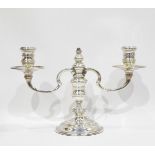 Late 20th century silver candelabrum with two branches and shaped sconces, London 1970,